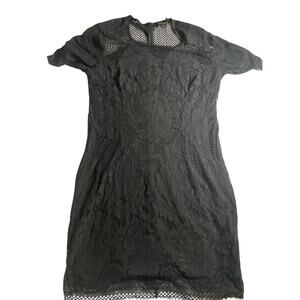 Chicue Dress Womens 2X Black Lace Gothic Mesh Panel Layered Short Sleeve Dress